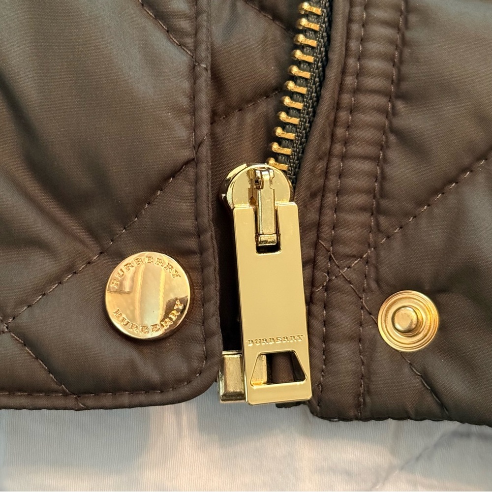Burberry Olive Green Plaid-Lined Quilted Vest - Picture 8 of 8